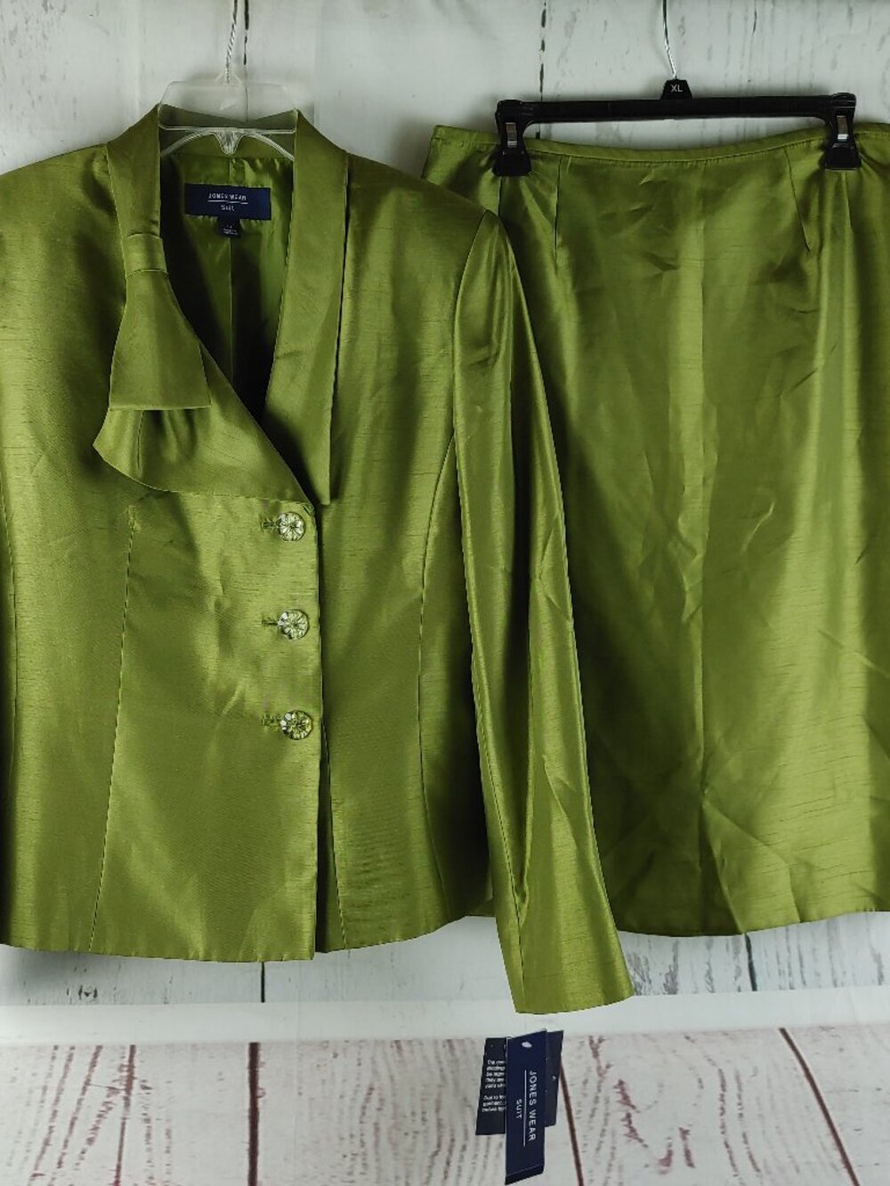 Jones Wear Size 10 Olive Green Shimmer Wrap Shawl Lined 2pc Skirt Suit NWT $160